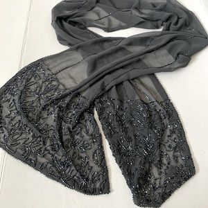 Silk Beaded embellishment Scarf Gray